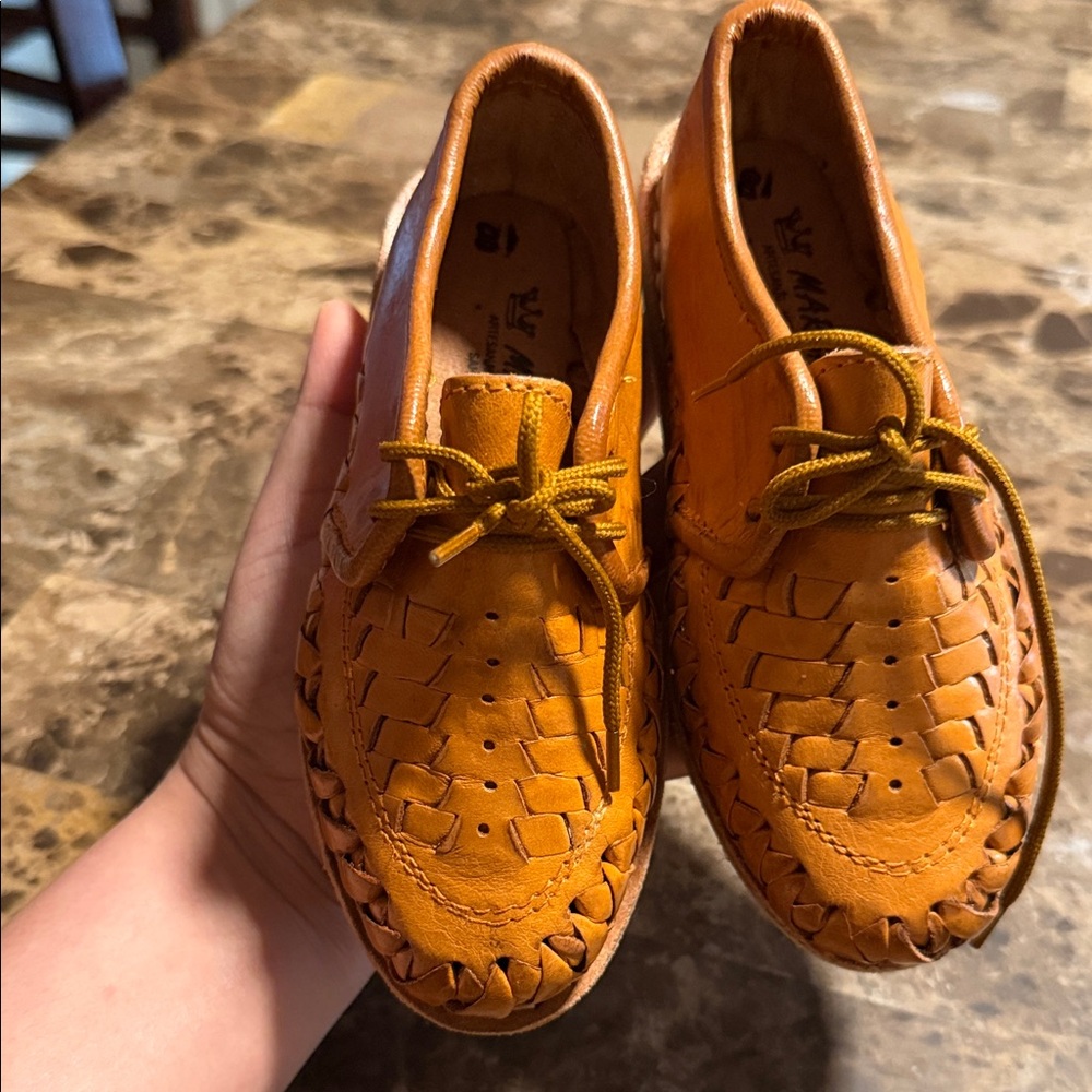 Kids Woven Leather Slip-On Loafers in Tan